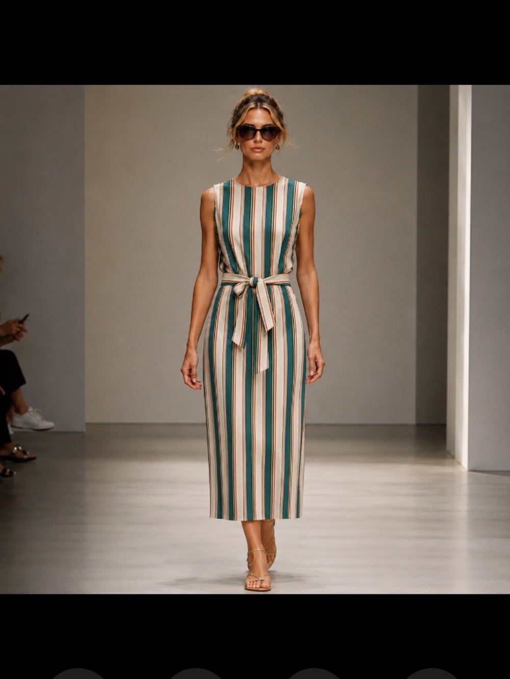 Harlow and Rose cotton midi dress turquoise striped women's size Med